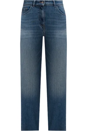 Twin-Set Jeans, Dam, W32, Denim, Denim Jeans med Scratch Effekt Broderad Logo