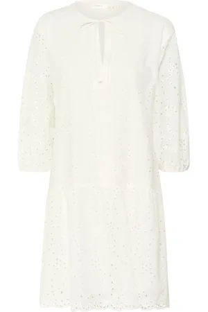 INWEAR Klänning, Dam, S, Bomull, Vit Broderad Kort Klänning