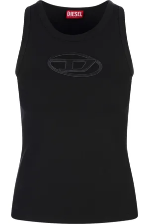Diesel Topp, Dam, L, Bomull, Svart Top med Brodyr