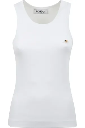 Fiorucci Topp, Dam, L, Vit Ribbad Tanktop med Angels Patch
