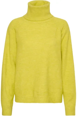 Saint Tropez Stickade tröjor & koftor, Dam, M, Polyester, Mysig Rollneck Pullover i Celery