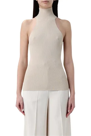 LIVIANA CONTI Stickade tröjor & koftor, Dam, M, Vit Ribbstickad High Neck Topp