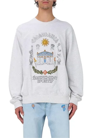 Casablanca Sweatshirts & Hoodies, Herr, L, Grå Logo Sweatshirt med Ribbed Trims
