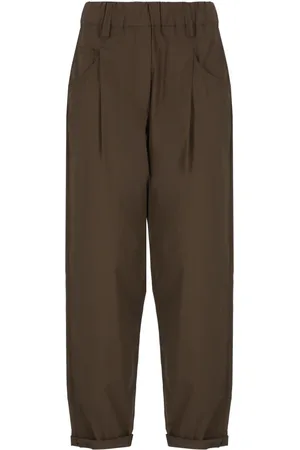 Brunello Cucinelli Byxor, Dam, S, Bomull, Brun Bomullsbyxor med Elastisk Midja