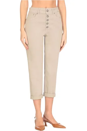 Dondup Jeans, Dam, W26, Vita Cropped Jeans med knappgylf