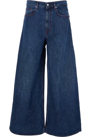 ERL Jeans, Herr, L, Denim, Blå Baggy Jeans med Logo Patch