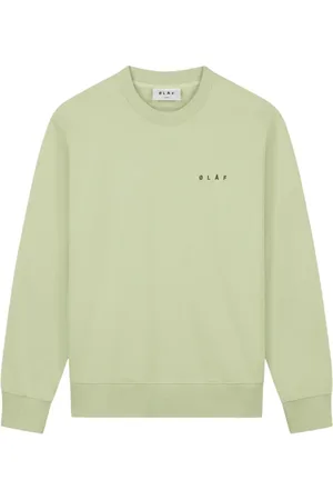 OLAF HUSSEIN Sweatshirts & Hoodies, Herr, L, Solkräm ansikte rund hals tröja ljusgrön
