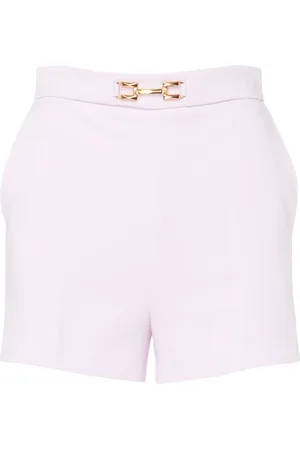 Elisabetta Franchi Shorts, Dam, S, Polyester, Lila Crepe Shorts med Gyllene Detaljer