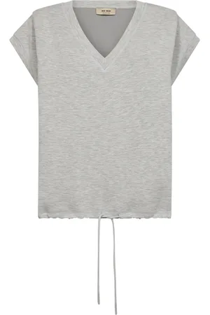 Mos Mosh Topp, Dam, XL, Polyester, Kortärmad V-ringad Sweatshirt Ljusgrå