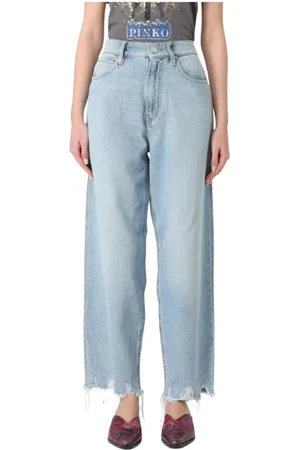 Pinko Jeans, Dam, W24, Bomull, Stiliga Wide Leg Jeans med Rå Kant