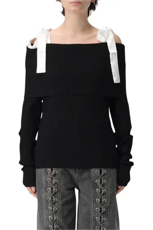 ROTATE Stickade tröjor & koftor, Dam, L, Svart Ribbstickad OffShoulder Sweater