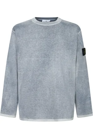 Stone Island Stickade tröjor & koftor, Herr, M, Bomull, Kontrast Långärmad Tröja Avio-Faded