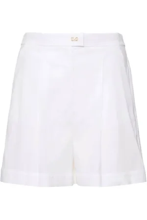 Max Mara Shorts, Dam, S, Bomull, Vita Bermuda Byxor med Elastisk Midja