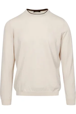 FAY Stickade tröjor & koftor, Herr, M, Bomull, Bomull Crew Neck Sweater Sand+Brown