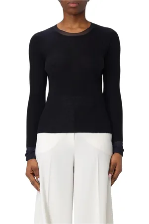 Max Mara Stickade tröjor & koftor, Dam, M, Blå Ribbstickad Silke Pullover Tröja
