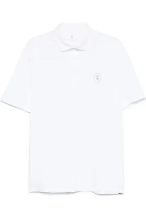 Brunello Cucinelli Topp, Herr, 2Xl, Vit Kortärmad Broderad Tröja