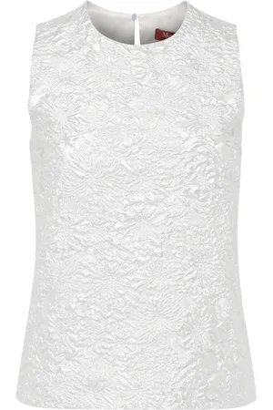 Max Mara Topp, Dam, S, Polyester, Silver Jacquard Ärmlös Topp Veruska