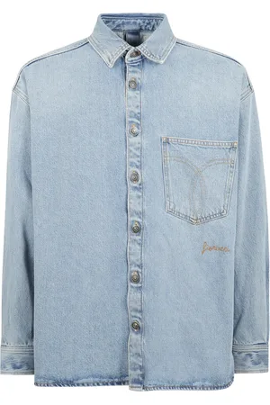 Fiorucci Skjorta, Herr, L, Denim, Broderad denimskjorta i ljusblå