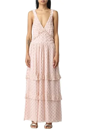 Twin-Set Klänning, Dam, M, Metallic Dot Print Maxi Klänning