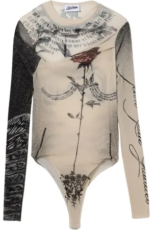 Jean Paul Gaultier Topp, Dam, S, Beige Mesh Panel Bodysuit