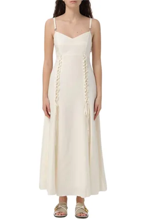 Twin-Set Klänning, Dam, L, Linne, Elegant LaceUp Maxi Klänning