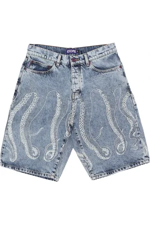 Octopus Shorts, Herr, W32, Denim, Denim Loose Shorts med Tentacoli Print