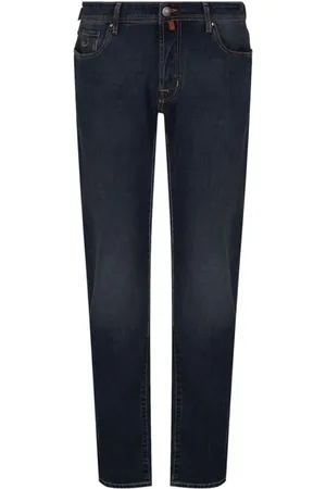 Jacob Cohen Jeans, Herr, W33, Bomull, Mörkblå Slim Fit Jeans med Orange Sömnad