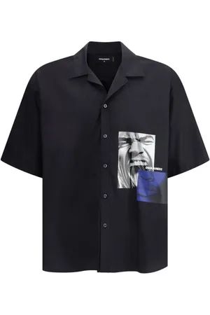 Dsquared2 Skjorta, Herr, S, Bomull, Monogram Print Cuban Collar Skjorta