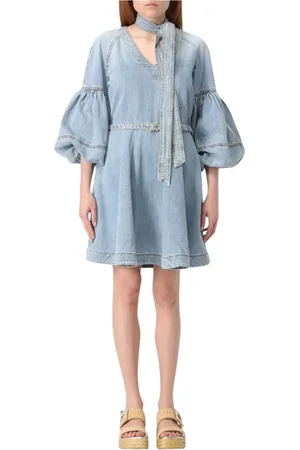 ZIMMERMANN Klänning, Dam, M, Denim, Blå Denim Miniklänning Puff Ärmar