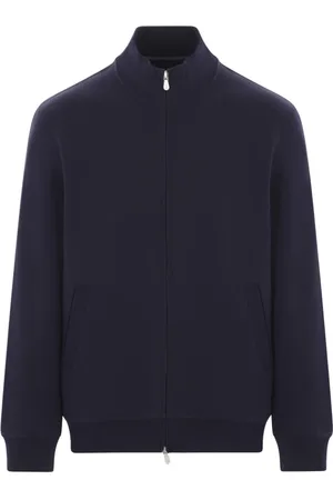 Brunello Cucinelli Sweatshirts & Hoodies, Herr, M, Bomull, Blå tröja med dragkedja och fickor