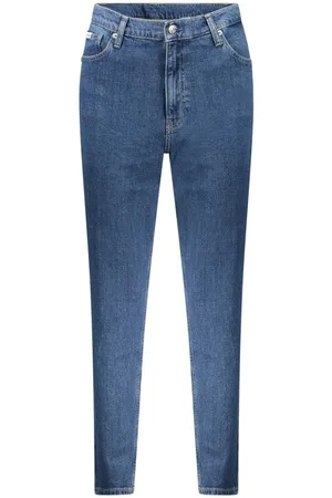 Calvin Klein Jeans, Dam, W28 L28, Bomull, Blå Bomull Mom Jeans med Logo