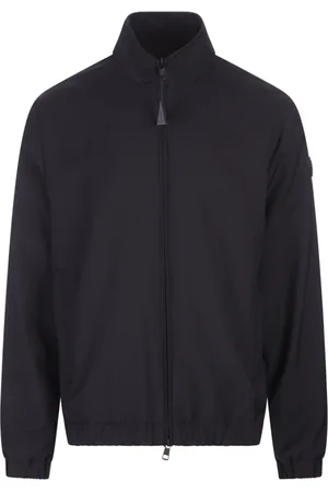 Moncler Jacka, Herr, L, Läder, Blå ullrock med läderlogotyp