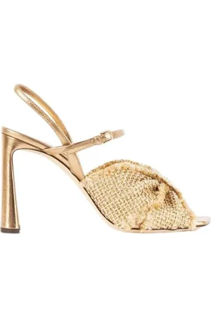 Jimmy Choo Skor, Dam, 38 1/2 EU, Läder, Guld hälade sandaler med metallisk rosett