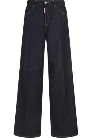 Dsquared2 Byxor, Dam, 2Xs, Läder, Blå Sommarälskare Mörk Sköljtvätt