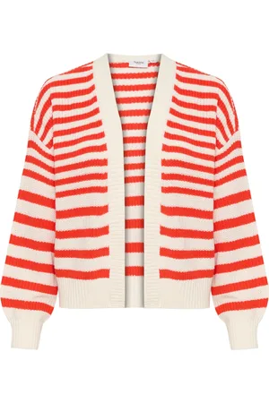 Saint Tropez Stickade tröjor & koftor, Dam, S, Bomull, Randig Öppen Cardigan Flame Scarlet