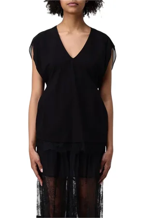 Twin-Set Topp, Dam, M, Chiffong, Svart V-ringad Spetstopp