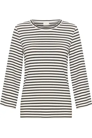 Kaffe Topp, Dam, L, Bomull, Randig 3/4 ärm blus topp