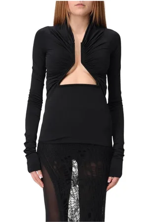 Rick Owens Topp, Dam, 2Xs, Bomull, Svart Keyhole Neck Långärmad Topp