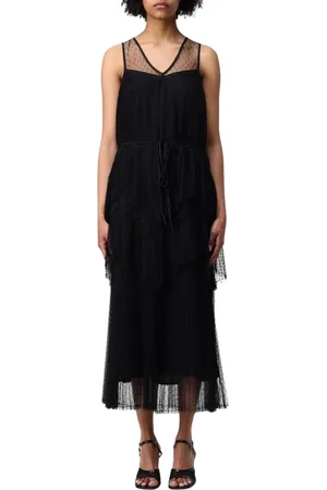 Twin-Set Klänning, Dam, XL, Polyester, Elegant Veckad Midi Klänning