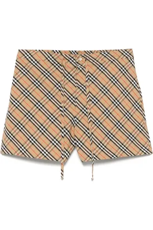 Burberry Shorts, Dam, 3Xs, Bomull, Rutiga Bomullsshorts med Dragsko i Midjan