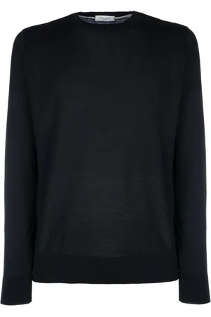 Paolo Pecora Stickade tröjor & koftor, Herr, M, Bomull, Svart Crewneck Tröja Stilren