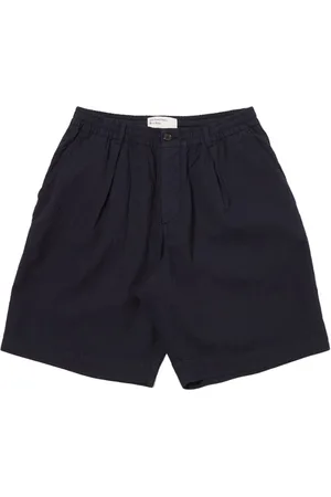 Universal Works Shorts, Herr, W34, Bomull, Marinblå Plisserade Track Shorts
