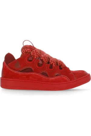 Lanvin Skor, Herr, 42 EU, Bomull, Röda Bomullssneakers med Fiskbensmönster