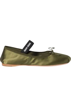 Miu Miu Skor, Dam, 36 EU, Gröna Satin Ballet Flats
