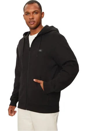 Calvin Klein Sweatshirts & Hoodies, Herr, M, Bomull, Svart Huva med Dragkedja