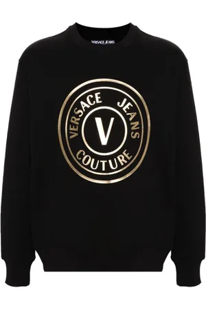 VERSACE Sweatshirts & Hoodies, Herr, 2Xl, Läder, Svart Sweatshirt Aw24 Stiligt Herrkläder
