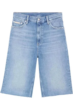 Calvin Klein Shorts, Dam, W28, Denim, Denim Bermuda Shorts med Fransad Kant