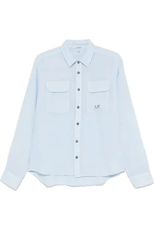 C.P. Company Skjorta, Herr, L, Blå Button-Up Skjorta med Logotyptryck