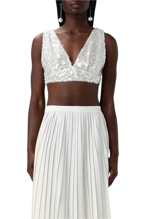 Serafini Topp, Dam, M, Elegant Sequin V-Neck Crop Top