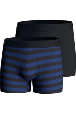 Eden Park Underkläder, Herr, S, Bomull, Förpackning med två enfärgade och randiga boxershorts i marinblå stretchig bomullsjersey